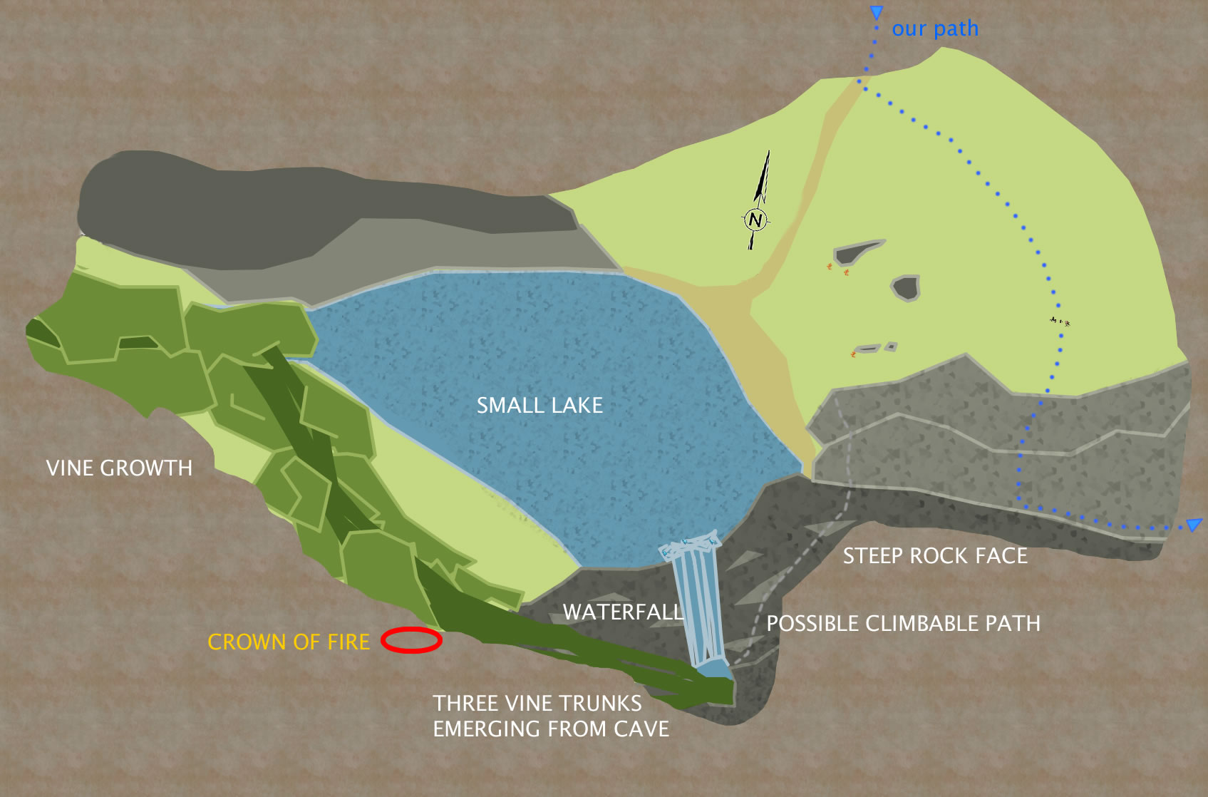 The map of the mysterious cave, with vines